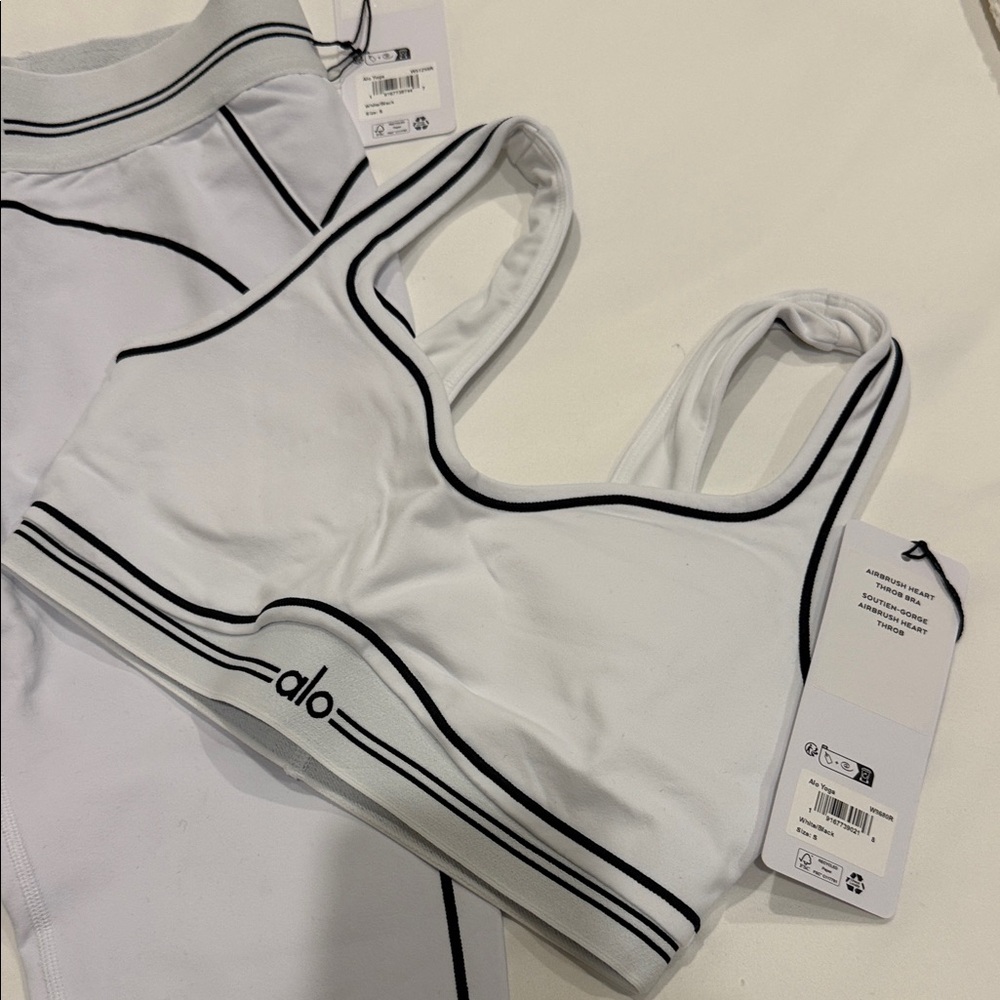 ALO Yoga White Leggings with Black Piping - Picture 2 of 8